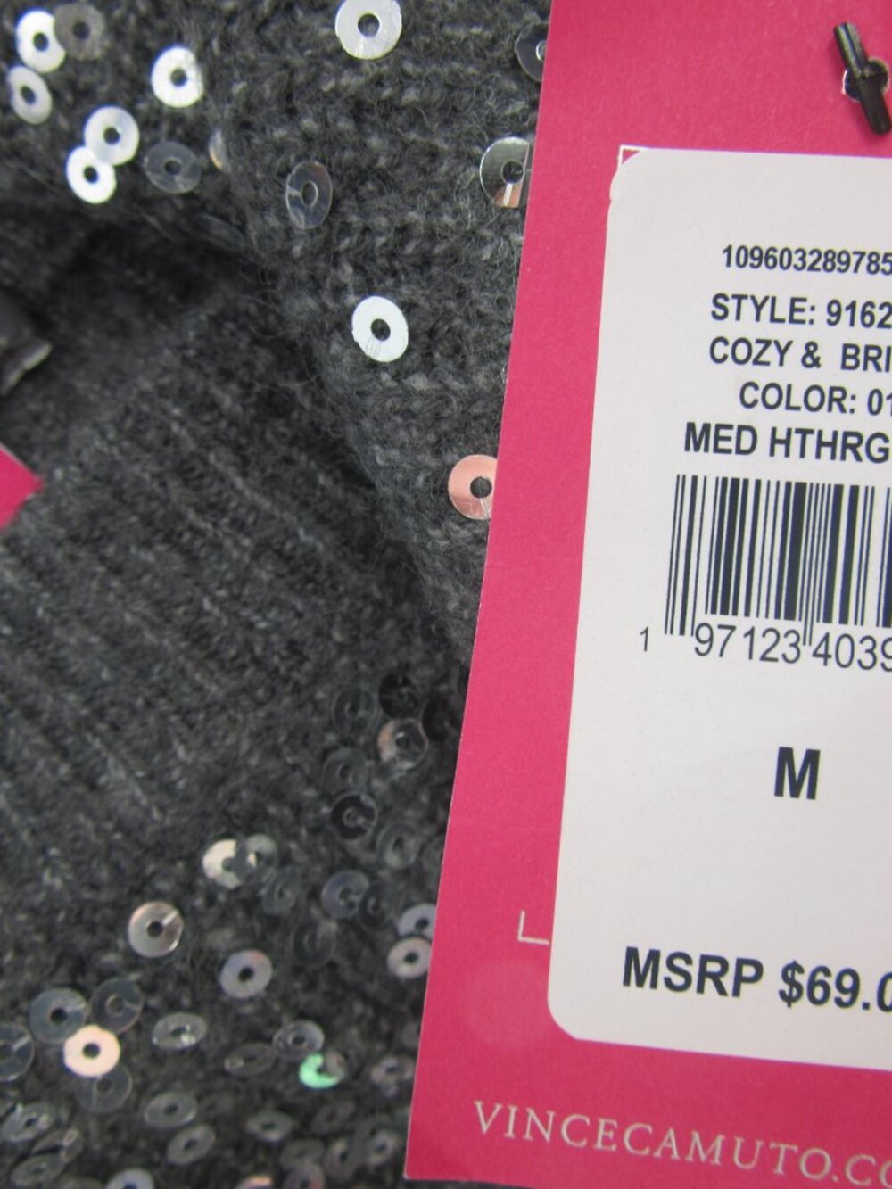 NWT VINCE CAMUTO cozy and bright SEQUINS sweater HEATHERED GRAY sz MEDIUM - Picture 3 of 9